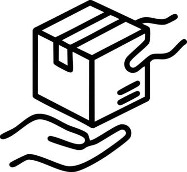 An outline icon of two hands exchanging a box. vector