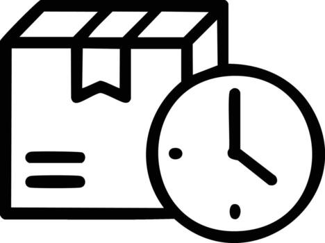 line art icon of a box with a clock. vector