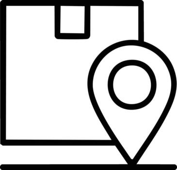 A line art icon of a box with a location marker. vector