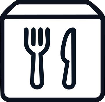 A minimalist icon of a package with a fork and knife. vector