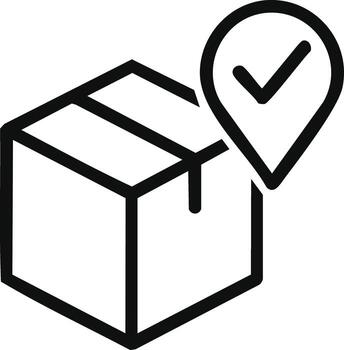 un sencillo icono de un paquete con un mapa alfiler. vector