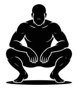 Dynamic silhouette of a person in a deep squatting pose for fitness or exercise vector