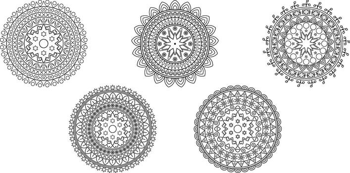 mandala flor conjunto intrincado floral circular patrones, geométrico adornos, y boho decorativo línea Arte diseño colección vector