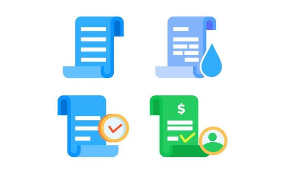 Set of Digital Document and Bill Icons for Online Forms and Payment System vector