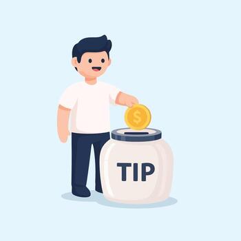 Man putting money in tip jar vector