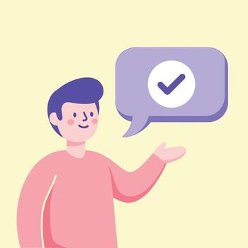 Man with speech bubble and tick mark vector