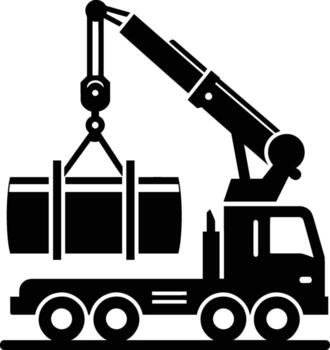 Crane vehicle transporting an object silhouette on white background vector