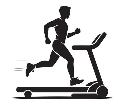 Dynamic silhouette of a person running on a treadmill for fitness and exercise vector