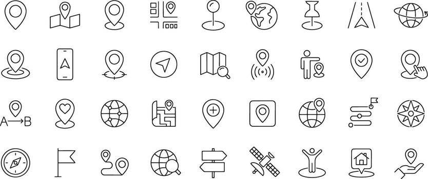 Location and Navigation Icons with Maps Pins and Directions vector