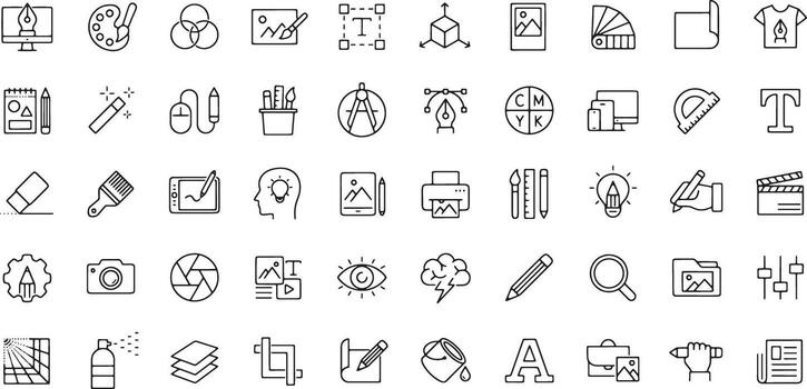 Graphic Design and Creative Process Icons with Tools and Elements vector