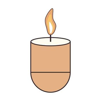Minimalist Container Candle in Earthy Tones with a Bright Flickering Flame, Highlighting an Elegant Yet Functional Design vector
