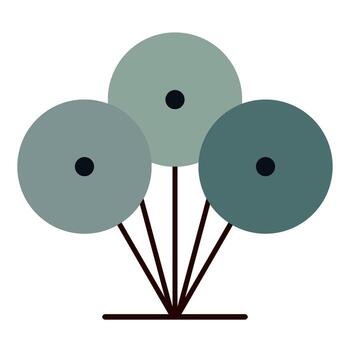 Abstract triple-circle tree motif in subtle green tones, combining geometric shapes, dark focal points, and a grounded trunk vector