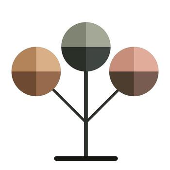 Minimalist stylized tree icon showcasing triple sphere leaves divided by subtle color blocks ideal for nature oriented digital illustrations vector