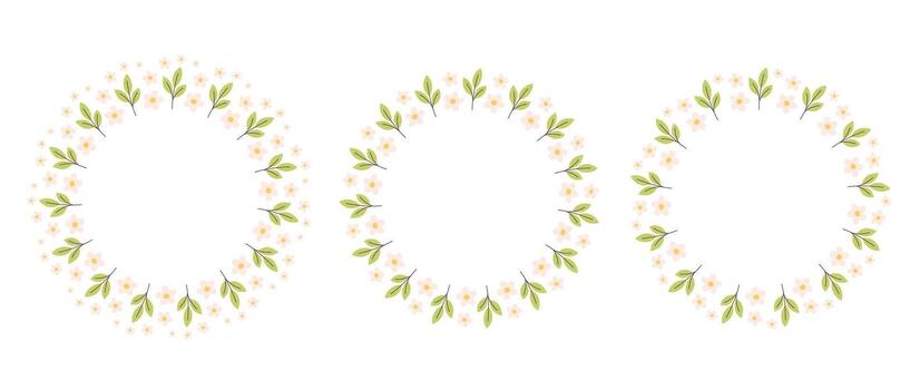 Floral simple circle frame. Hand drawn botanical round border, floral wreath, laurel. Design for invitation, card or banner vector
