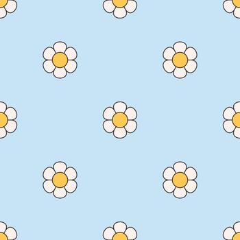 Seamless pattern with groovy simple flowers. Abstract floral geometric design. Doodle print for banner, wallpaper, textile, wrapping paper, background or cards vector