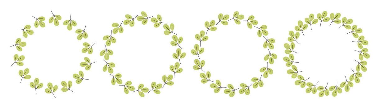 Cute gently simple flower circle frame. Hand drawn botanical round border, green branches wreath, laurel. Design for invitation, card, banner vector