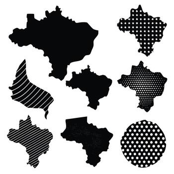 Stylized Graphic Silhouettes of Brazilian Map Outlines with Diverse Geometric Patterns and Artistic Fills for Creative Design Projects vector