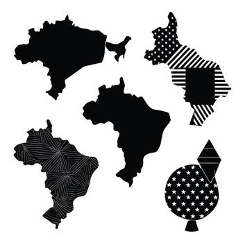 Collection of Brazilian Map Silhouettes with Diverse Abstract Patterns and Textures vector
