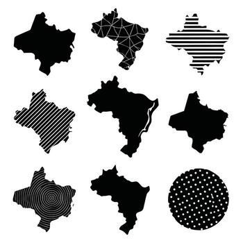 Diverse graphic representations of the Brazil country map featuring unique patterns and designs vector