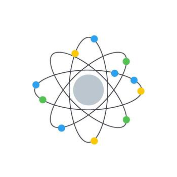 Vibrant atom model displaying electrons orbiting a nucleus in a scientific illustration representing knowledge research and the structure of matter vector