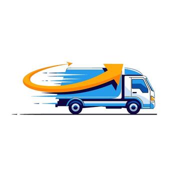 Speedy delivery truck in motion with a dynamic arrow symbolizing fast and efficient service conveying a sense of urgency and reliability on the road vector