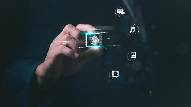 AI assistant and machine learning technology enabling users to communicate, create images, music, videos, code, analyze data, and boost digital productivity photo