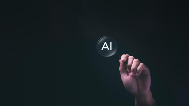 AI-driven search technology, a businessman showing a magnifying glass to show a search engine that can provide answers and summarize what is needed, website optimization for search engine ranking photo