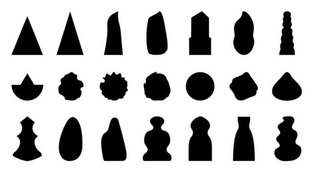 Collection of abstract black shapes arranged on a white background creating a modern and minimalist design with a sense of balance and visual interest vector