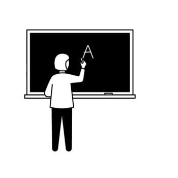 Focused teacher writing on a blackboard in a classroom setting demonstrating education and knowledge with a minimalist and clean aesthetic vector