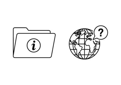 contorno de información carpeta y pregunta marca globo representando global consultas y conocimiento buscando en un minimalista y limpiar diseño vector