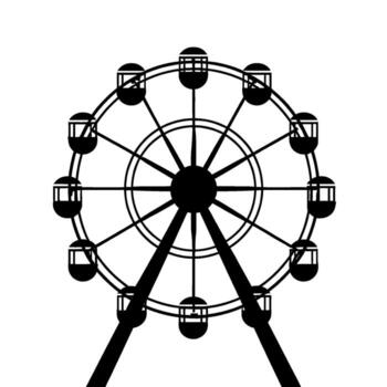 Silhouette of a ferris wheel rotating slowly at a fairground creating a nostalgic and whimsical mood against a clean white background vector