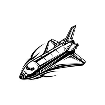 Black and white graphic of a space shuttle isolated on white background vector