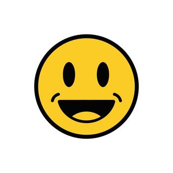 A simple yellow smiley face with black outlines and features on a white background illustration vector
