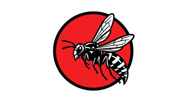 Wasp insect graphic with red circle, isolated on white background vector