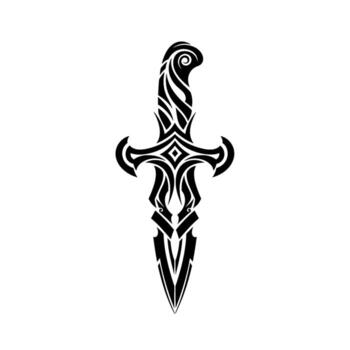 Tribal dagger with ornate handle and blade, a stylized sharp weapon with intricate patterns, isolated on white background vector