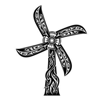 Stylized windmill with tribal patterns, isolated on white background vector