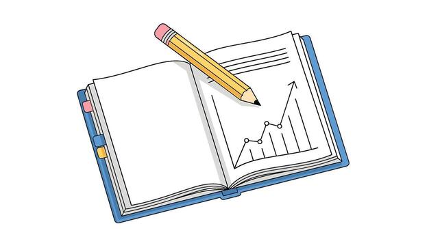 Open notebook with graph and pencil isolated on white background vector