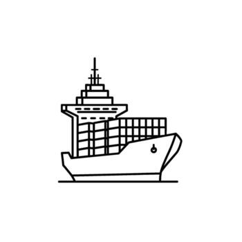 Minimalist line art illustration of a cargo ship transporting containers across the ocean conveying global trade and logistical efficiency with a mode vector