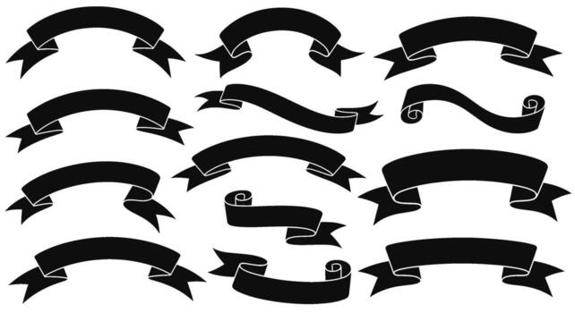 colección de negro cinta pancartas y rollos aislado en blanco fondo, versátil diseño elementos para gráfico proyectos vector