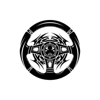 Tribal steering wheel with sharp, aggressive patterns, isolated on white background vector