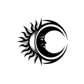 Artistic representation of the sun and moon combined, with a face on the moon, isolated on white background vector