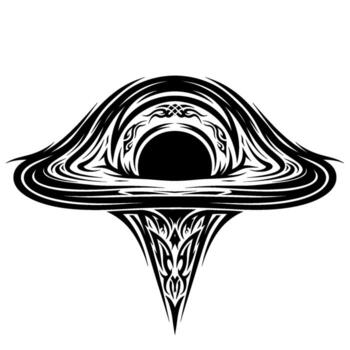 Abstract black hole with swirling patterns and tribal elements, isolated on white background vector