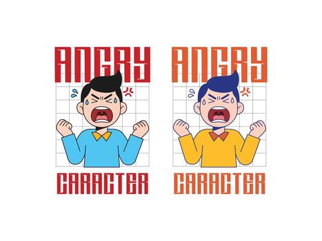 Cartoon Line Art Angry Boy Character With Expression for Emotion Set vector