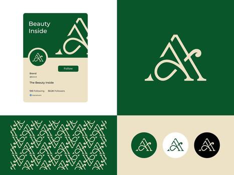 Elegant Monogram Initial A Logo Design with Pattern and Social Media Mockup vector