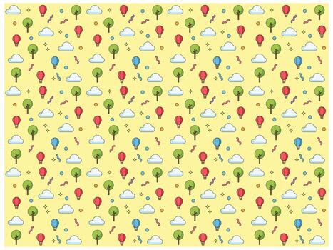 Cute Pixelated Tree Balloon Cloud Pattern Design for Backgrounds and Textiles vector