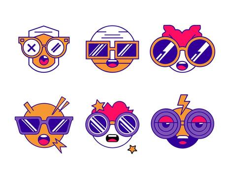 Flat Design Funny Face with Glasses Expression Emoticon Element Set vector