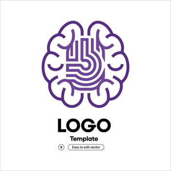 Geometric Line Art Brain Shape with Abstract Initial Logo Template vector