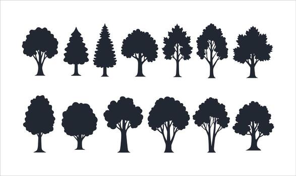 sencillo silueta varios árbol forma bosque paisaje diseño elemento vector