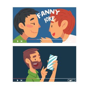 Man Vlogger Streaming in the Internet Making Vlog Set vector