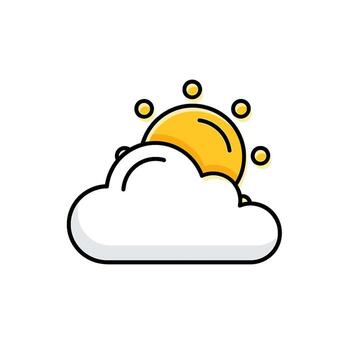 Stylized sun peeking behind a fluffy cloud in a bright sky representing weather forecast optimism and a cheerful sunny day with a touch of whimsy vector